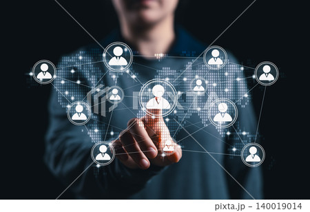 Global business network and professional connection concept. user profile interface on world map with connected people icons, team collaboration, social networking, HR communication, digital community Global business network and professional connection concept. user profile interface on world map with connected people icons, team collaboration, social networking, HR communication, digital community 140019014