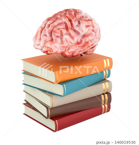 Human brain on stack of books, knowledge concept. 3D rendering 140019530