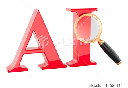 Artificial intelligence search with magnifying glass. 3D rendering Artificial intelligence search with magnifying glass. 3D rendering 140019544