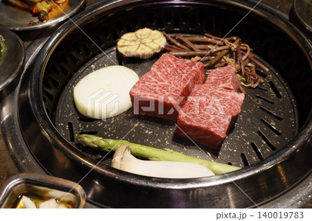 Korean BBQ Grill with Wagyu Beef and Vegetables Korean BBQ Grill with Wagyu Beef and Vegetables 140019783