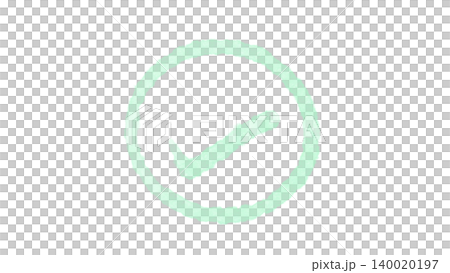 円とチェックマークのアイコンイラスト ミントグリーンの手描き水彩素材 140020197