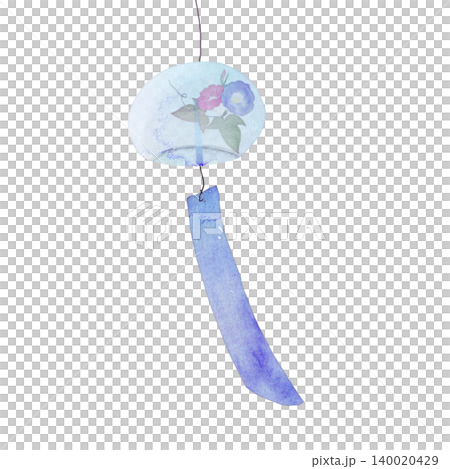 A watercolor illustration of a cool summer morning glory wind chime. A watercolor illustration of a cool summer morning glory wind chime. 140020429
