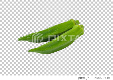A simple cutout food image featuring two okra pods positioned diagonally against a transparent background. A simple cutout food image featuring two okra pods positioned diagonally against a transparent background. 140020546