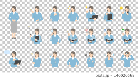 A set of illustrations depicting businesswomen with various expressions. A set of illustrations depicting businesswomen with various expressions. 140020568
