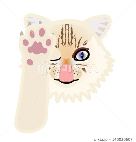 前足のついた薄茶色の猫の顔イラスト 前足のついた薄茶色の猫の顔イラスト 140020607