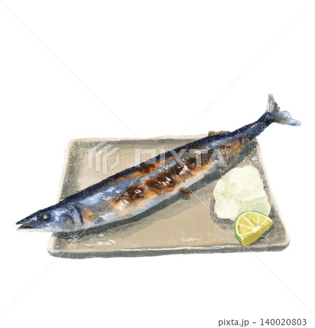 水彩で描いた秋刀魚のイラスト 水彩で描いた秋刀魚のイラスト 140020803