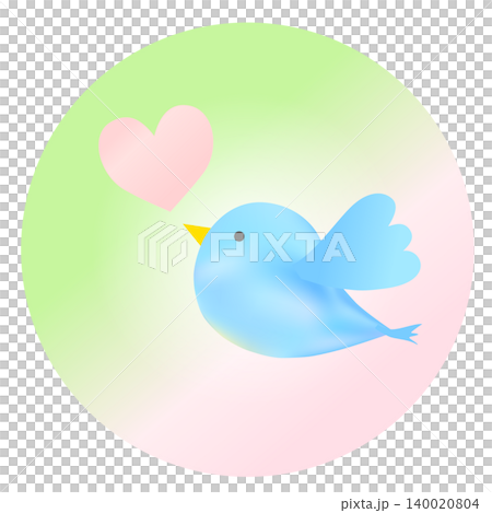 青い鳥とハートの淡色のイラスト 140020804