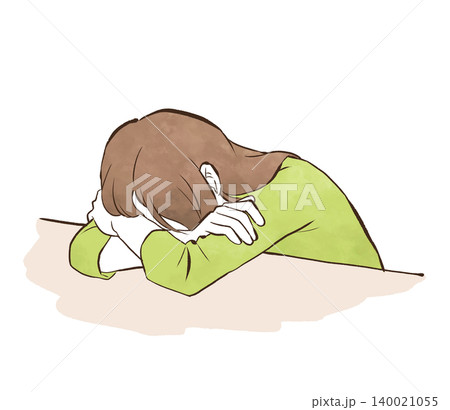 机に突っ伏す若い女性 水彩風の手描きイラスト素材 机に突っ伏す若い女性 水彩風の手描きイラスト素材 140021055