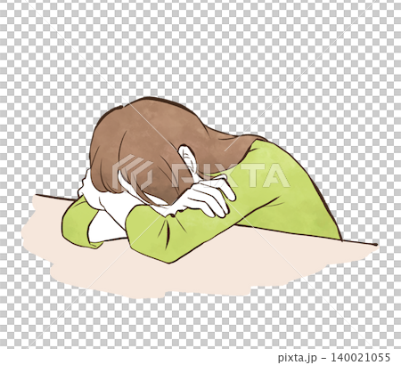 机に突っ伏す若い女性 水彩風の手描きイラスト素材 机に突っ伏す若い女性 水彩風の手描きイラスト素材 140021055