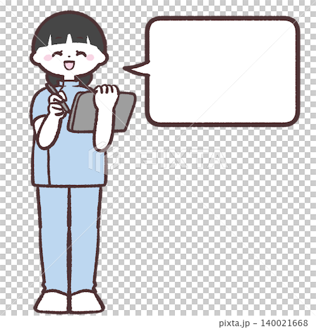 説明をする笑顔の医療スタッフ女性と吹き出し 140021668