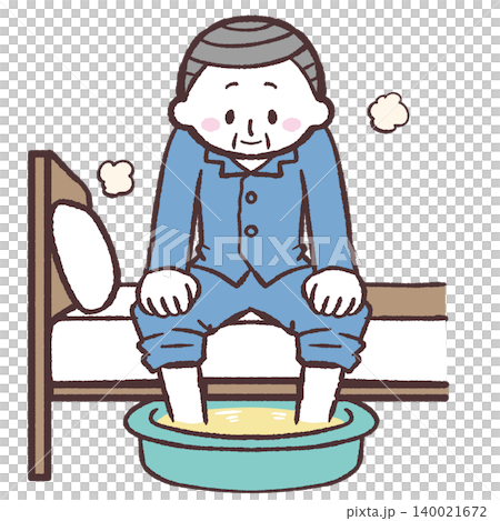 Illustration of a senior man taking a foot bath. Illustration of a senior man taking a foot bath. 140021672