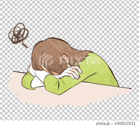 顔を赤くして机に突っ伏す若い女性 水彩風の手描きイラスト素材 顔を赤くして机に突っ伏す若い女性 水彩風の手描きイラスト素材 140022031