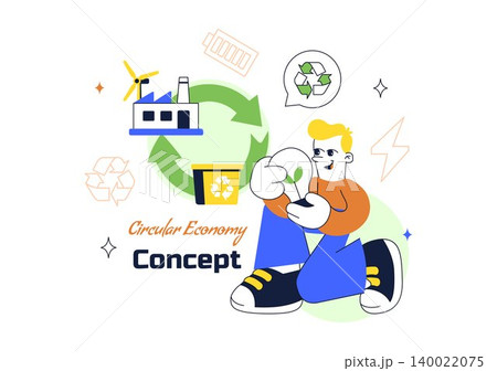 Circular Economy Vector Illustration Featuring Recycling Process, Renewable Energy, Green Industry, Sustainable Business and Eco Lifestyle Design Circular Economy Vector Illustration Featuring Recycling Process, Renewable Energy, Green Industry, Sustainable Business and Eco Lifestyle Design 140022075