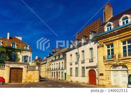 Summer cityscape of Dijon with narrow street and typical townhouses 140022511