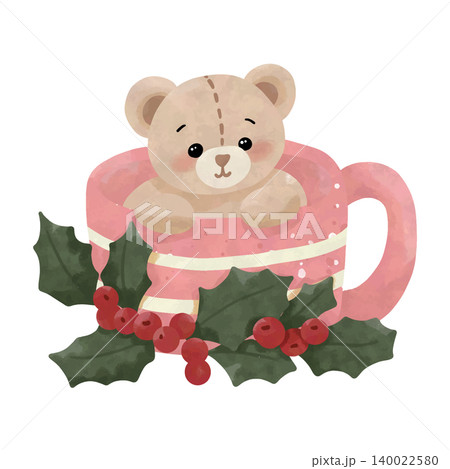Cozy Christmas Bear Clipart Set, Cute Watercolor Teddy Bear Illustration, Winter Holiday Animal PNG Collection 140022580