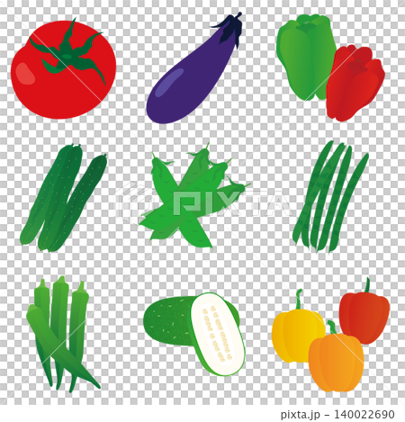 シンプルな果菜類セットのアイコンイラスト　生鮮食品イラスト　白背景 140022690