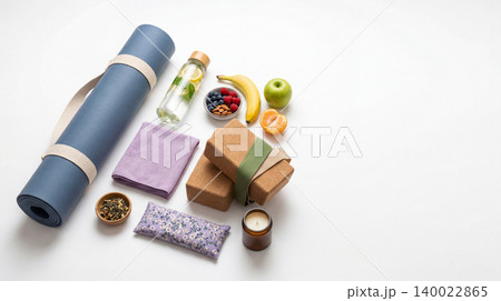 Yoga mat water bottle fruit snacks for healthy lifestyle with lifestyle wellness exercise hydration nutrition refreshment equipment individual overhead preparation relaxation supplies Yoga mat water bottle fruit snacks for healthy lifestyle with lifestyle wellness exercise hydration nutrition refreshment equipment individual overhead preparation relaxation supplies 140022865