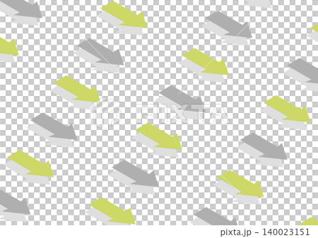[Transparent Background] Isometric design with regularly spaced downward-sloping arrows (gray and green) 140023151