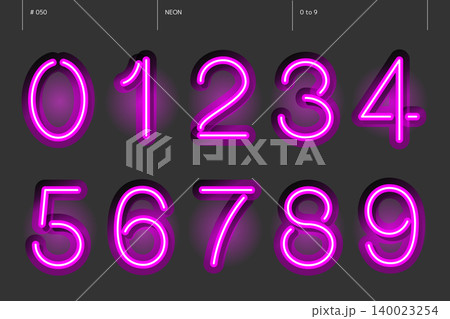 ネオンの0から9までの数字のセット_050 140023254