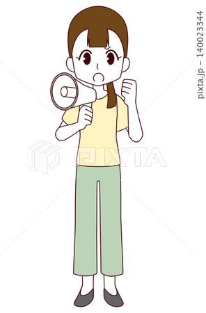 拡声器を持って叫ぶ女性のイラスト 拡声器を持って叫ぶ女性のイラスト 140023344