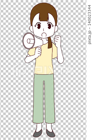 拡声器を持って叫ぶ女性のイラスト 拡声器を持って叫ぶ女性のイラスト 140023344