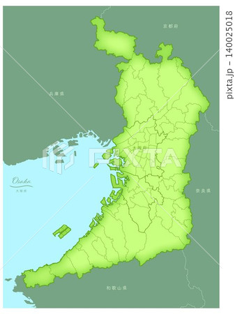 「大阪府」立体感のある日本の地図シリーズ。（隣県、市町村、白地図）OSAKA, JAPAN 140025018