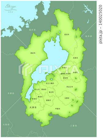 「滋賀県」立体感のある日本の地図シリーズ。（隣県、市町村、日本語）SHIGA, JAPAN 140025020