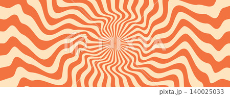 Psychedelic sunburst with spiral swirl. Sun rays pattern. Groovy retro background. 70s vintage summer art Psychedelic sunburst with spiral swirl. Sun rays pattern. Groovy retro background. 70s vintage summer art 140025033