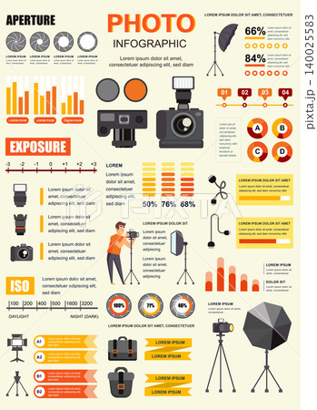 Photo banner with infographic elements. Photographer poster template with flowchart, data visualization, timeline, workflow, illustration. Vector info graphics design of marketing materials concept Photo banner with infographic elements. Photographer poster template with flowchart, data visualization, timeline, workflow, illustration. Vector info graphics design of marketing materials concept 140025583