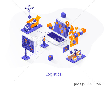Logistics isometric web banner. Express delivery, logistics company isometry concept. Freight shipping 3d scene, warehousing and distribution flat design. Vector illustration with people characters. Logistics isometric web banner. Express delivery, logistics company isometry concept. Freight shipping 3d scene, warehousing and distribution flat design. Vector illustration with people characters. 140025690