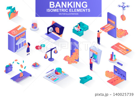 Banking services bundle of isometric elements. Banking services bundle of isometric elements. 140025739
