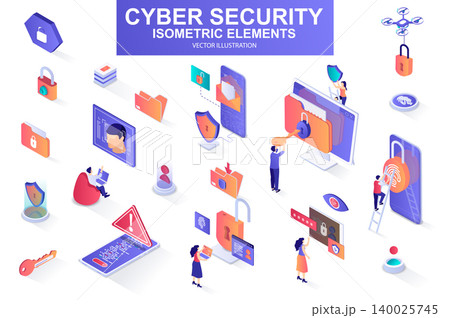 Cyber security bundle of isometric elements. Cyber security bundle of isometric elements. 140025745