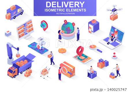 Delivery service bundle of isometric elements. Delivery service bundle of isometric elements. 140025747
