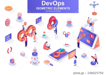 DevOps bundle of isometric elements. DevOps bundle of isometric elements. 140025750