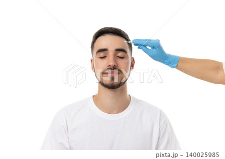 Patient receiving cosmetic skin treatment with syringe, isolated, PNG 140025985