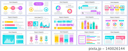 Bundle business and finance infographics presentation slides template. Different charts, diagrams, workflow, flowchart, timeline, schemes design template. Vector info graphic and infographics set. 140026144