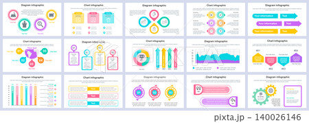 Bundle business and finance infographics presentation slides template. Different charts, diagrams, workflow, flowchart, timeline, schemes design template. Vector info graphic and infographics set. 140026146