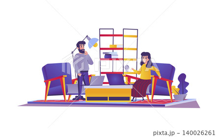 Freelance web concept in flat style. People working distantly at home office, remote workers, freelancers, self-employed occupation scene. Vector illustration of cartoon characters for website design Freelance web concept in flat style. People working distantly at home office, remote workers, freelancers, self-employed occupation scene. Vector illustration of cartoon characters for website design 140026261