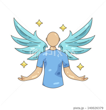 Illustration of person with angel wings Illustration of person with angel wings 140026379