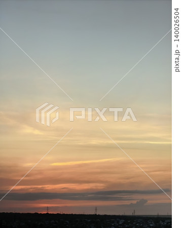 Soft Pastel Sunset Sky Above Quiet Horizon Soft Pastel Sunset Sky Above Quiet Horizon 140026504