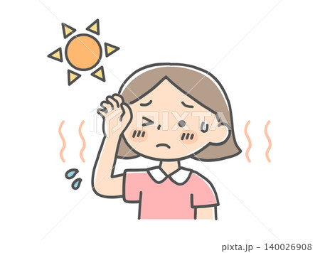 炎天下で軽い熱中症症状が出る女の子のイラスト 140026908