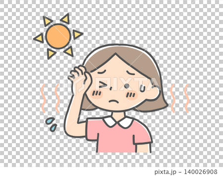 炎天下で軽い熱中症症状が出る女の子のイラスト 140026908