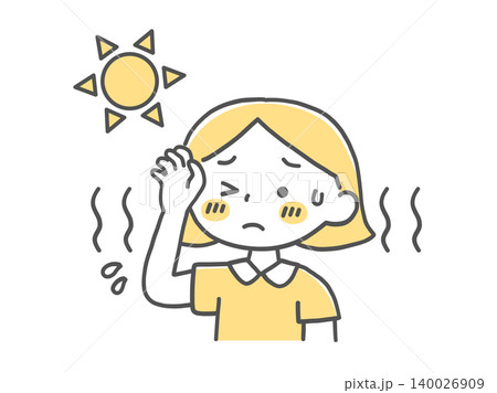 炎天下で軽い熱中症症状が出る女の子のイラスト単色 炎天下で軽い熱中症症状が出る女の子のイラスト単色 140026909