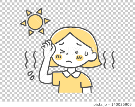 炎天下で軽い熱中症症状が出る女の子のイラスト単色 炎天下で軽い熱中症症状が出る女の子のイラスト単色 140026909