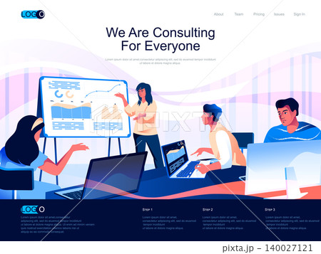We are Consulting for everyone isometric landing page. Business assistance and expertise isometry website page. Consultant making presentation web concept, vector illustration with people characters. 140027121