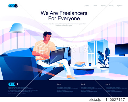 We are Freelancers for everyone isometric landing page. Self employed occupation, remote workforce isometry website. Freelancer working at home web concept, vector illustration with people character. 140027127