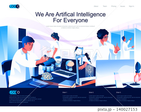 We are Artificial Intelligence for everyone isometric landing page. Machine learning, smart technology isometry website page. Scientists working in lab, vector illustration with people characters. We are Artificial Intelligence for everyone isometric landing page. Machine learning, smart technology isometry website page. Scientists working in lab, vector illustration with people characters. 140027153
