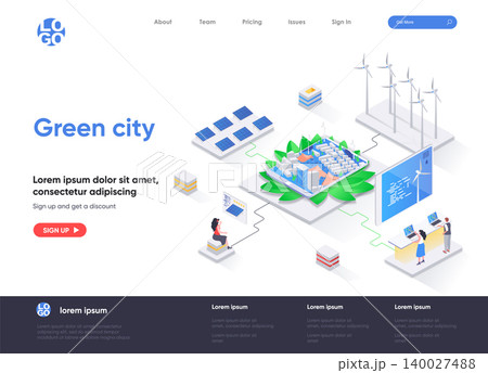 Green city isometric landing page. Ecology conservation and safety, renewable resources end green energy technology isometry web page. Website flat template, vector illustration with people characters Green city isometric landing page. Ecology conservation and safety, renewable resources end green energy technology isometry web page. Website flat template, vector illustration with people characters 140027488