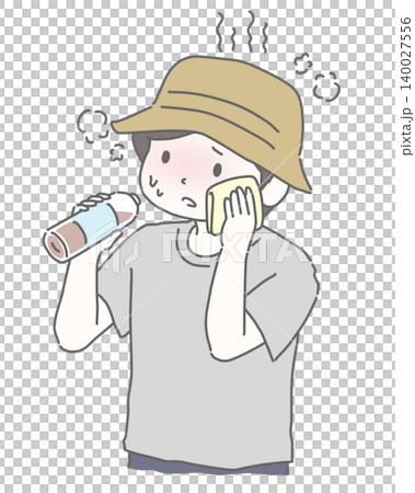 A man rehydrates and wipes away sweat in the hot summer. A man rehydrates and wipes away sweat in the hot summer. 140027556