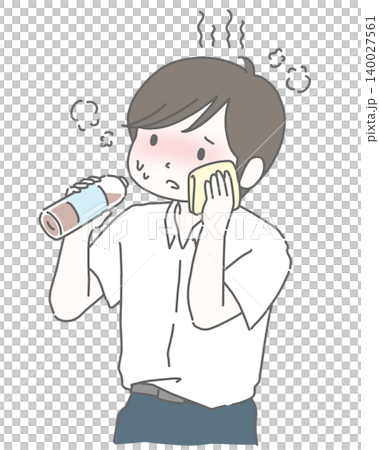 A man in a short-sleeved shirt rehydrates in the hot summer. A man in a short-sleeved shirt rehydrates in the hot summer. 140027561